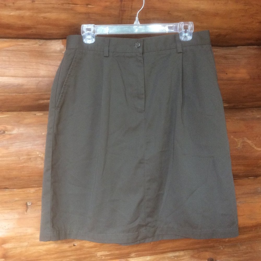 L.L. Bean Green Utility Outdoor Smart Casual Chino Workwear Skirt Size 14 Petite